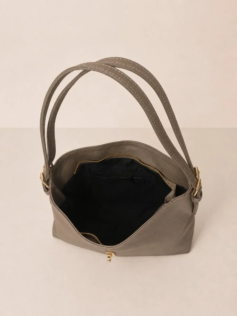 Taupe Genuine Leather Shoulder Bag, Italian Leather Handbag, Medium Hobo Bag